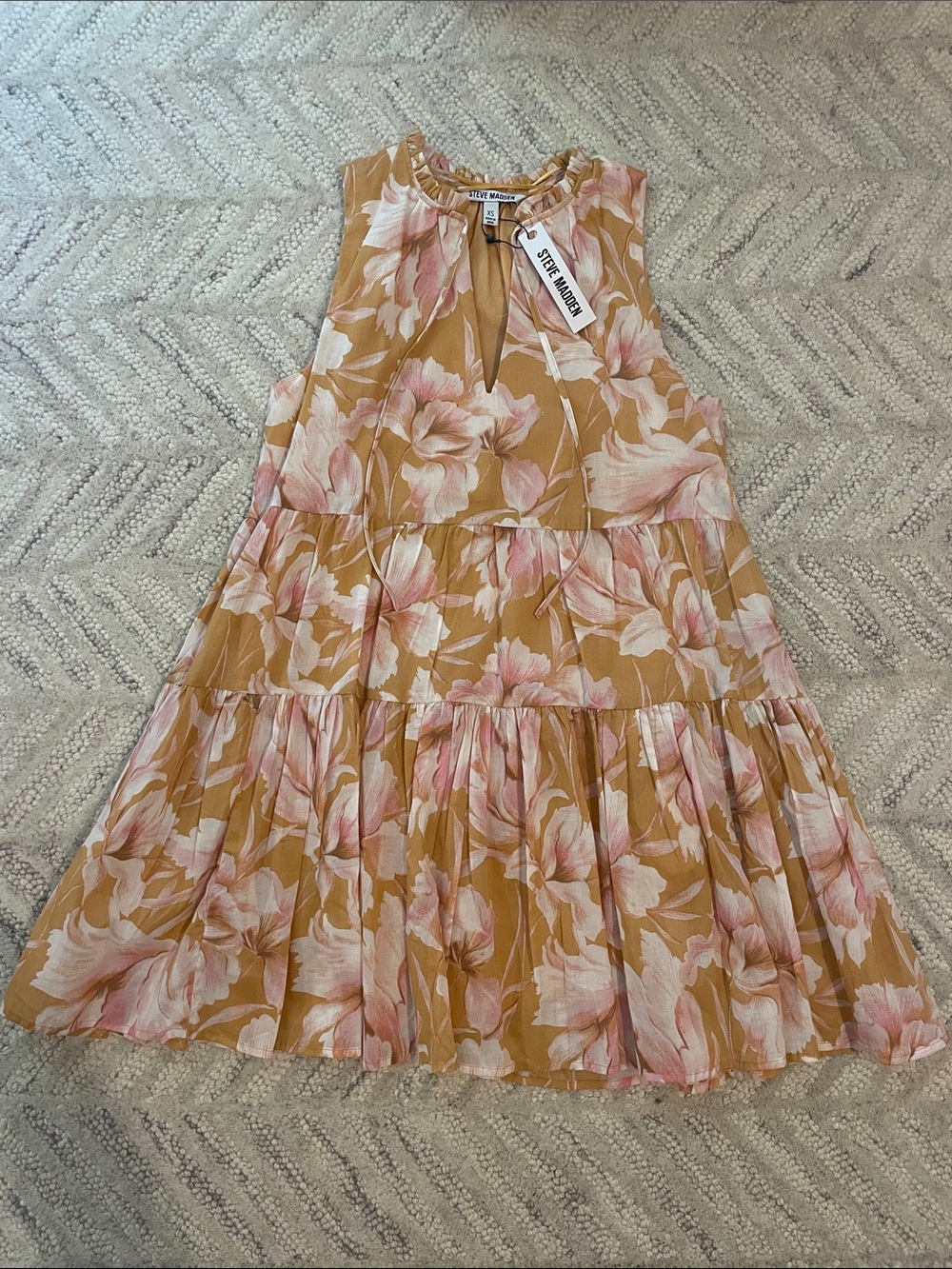 Steve Madden Mustard Pink Floral Tiered A-Line Skirt